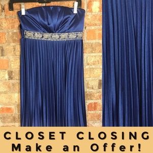 Royal blue strapless dress silver beading
